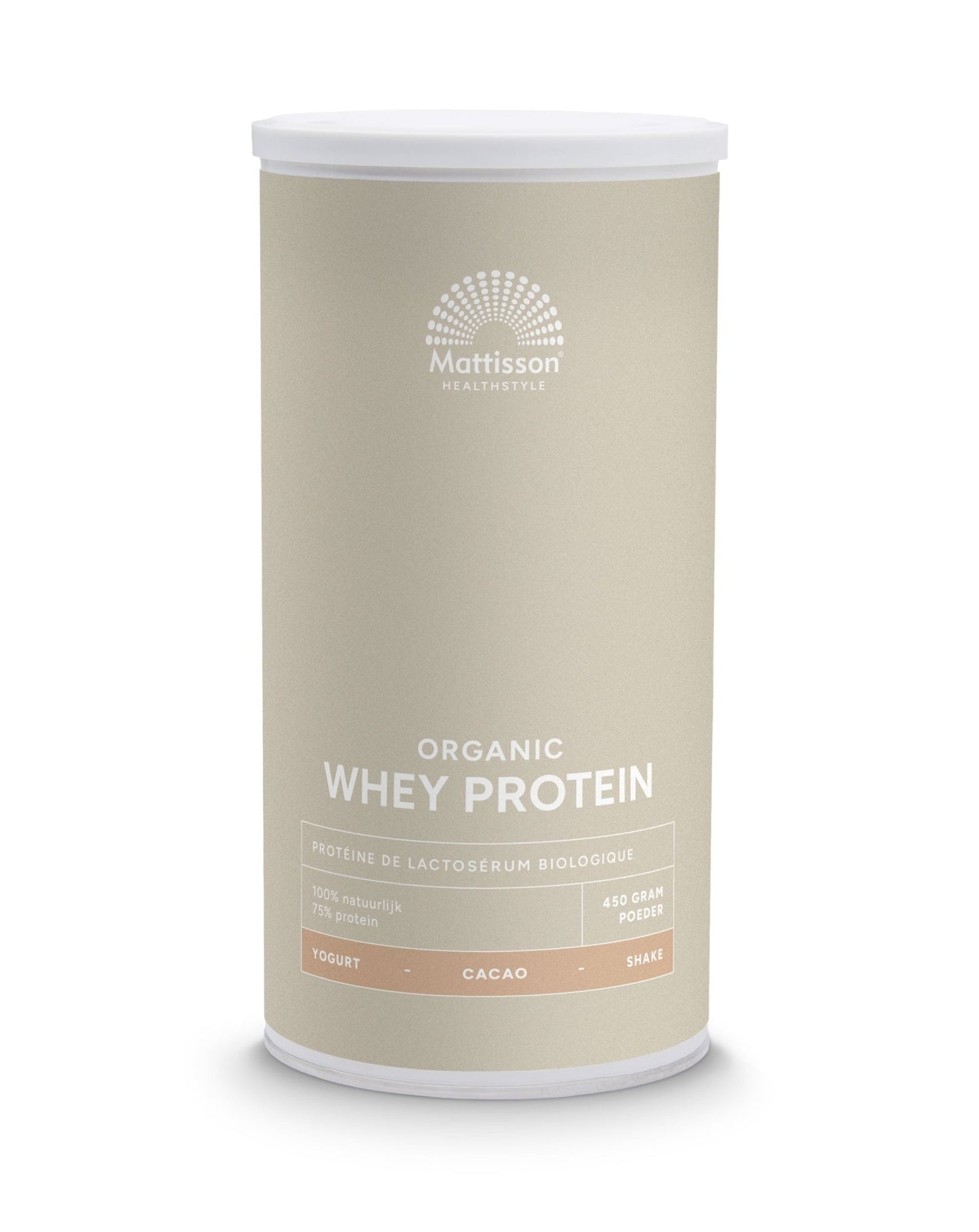Mattisson Wei whey proteine cacao 75% bio 450 Gram - DrogistWereld