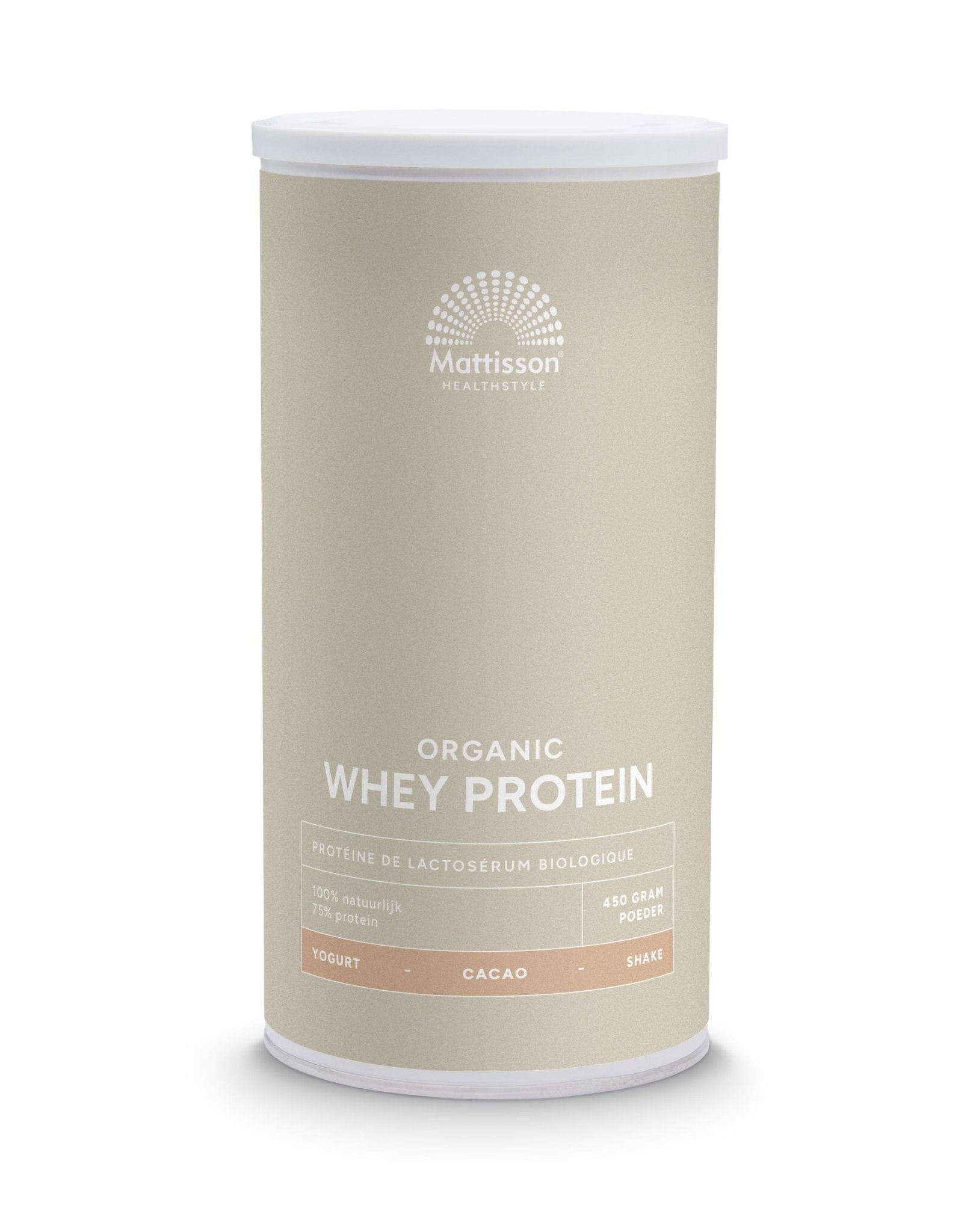 Mattisson Wei whey proteine cacao 75% bio 450 Gram - DrogistWereld