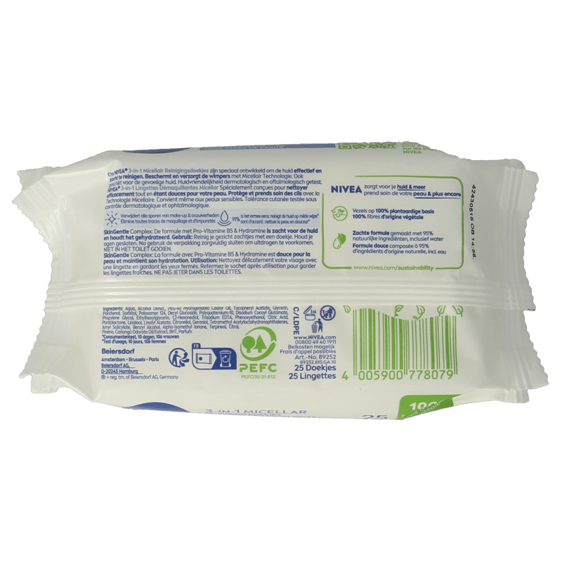 Nivea 3 - in - 1 verzorgende micellair reindoek 25 Stuks - DrogistWereld
