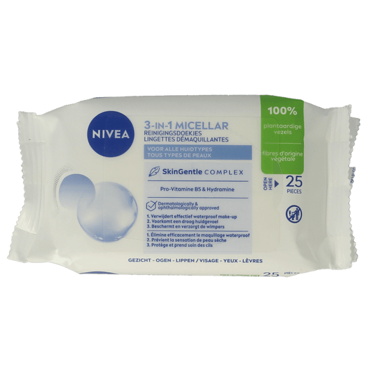 Nivea 3 - in - 1 verzorgende micellair reindoek 25 Stuks - DrogistWereld