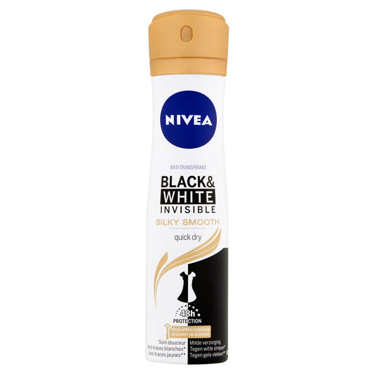 Nivea Deodorant black & white silky smooth spray 150 Milliliter - DrogistWereld