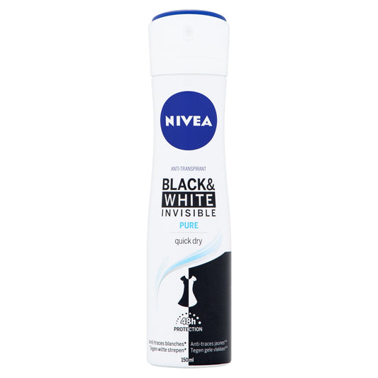Nivea Deodorant invisible black & white pure 150 Milliliter - DrogistWereld