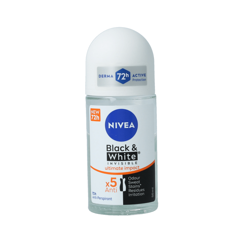 Nivea Deodorant roller black & white ultra impact 50 Milliliter - DrogistWereld