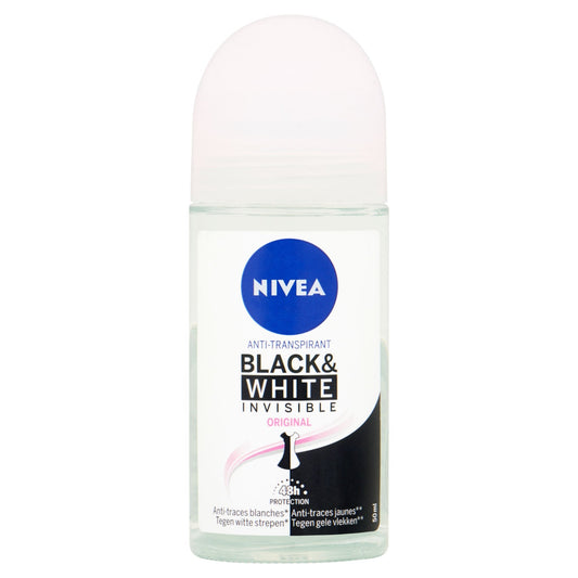 Nivea Deodorant roller invisible black & white clear 50 Milliliter - DrogistWereld