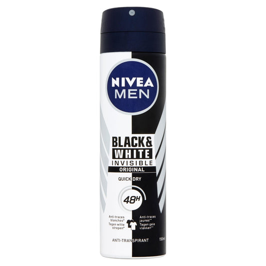 Nivea Men deodorant spray invisible black & white 150 Milliliter - DrogistWereld