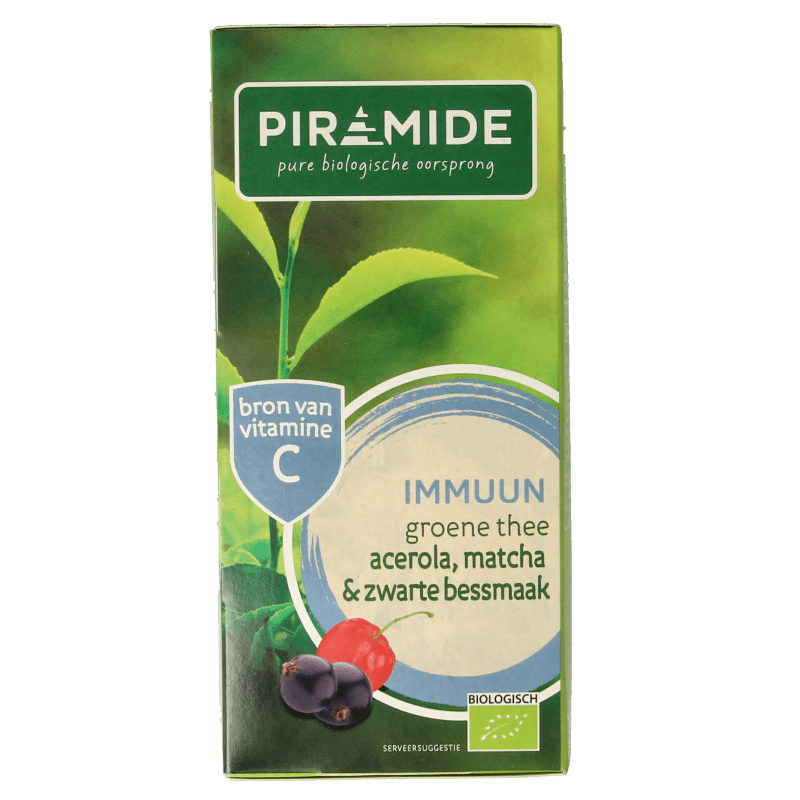 Piramide Immuun groene thee acerola matcha & zwarte bes bio 20 Zakjes - DrogistWereld