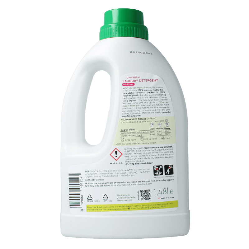 Planet Pure Wasmiddel vloeibaar universeel wild rose 1480 Milliliter - DrogistWereld
