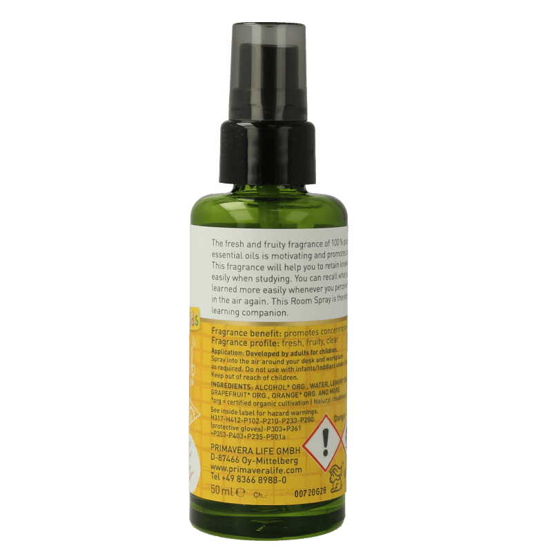 Primavera Organic roomspray focus & learn bio 50 Milliliter - DrogistWereld