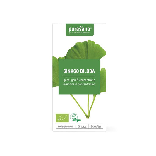 Purasana Ginkgo biloba vegan bio 70 Vegetarische capsules - DrogistWereld