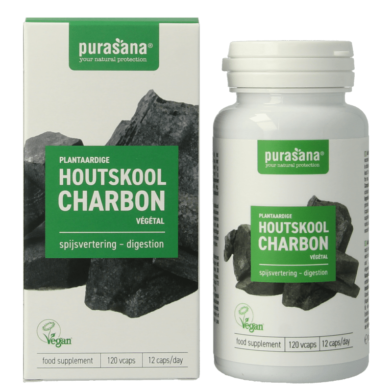 Purasana Plantaardige houtskool vegan 120 Vegetarische capsules - DrogistWereld