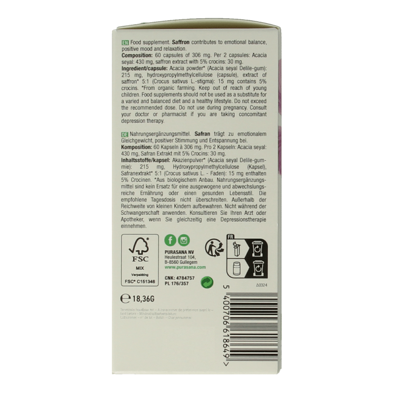 Purasana Saffraan vegan bio 60 Vegetarische capsules - DrogistWereld