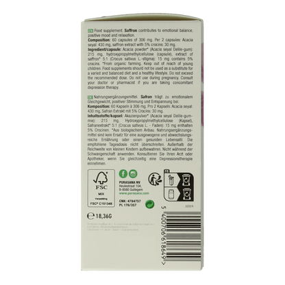 Purasana Saffraan vegan bio 60 Vegetarische capsules - DrogistWereld