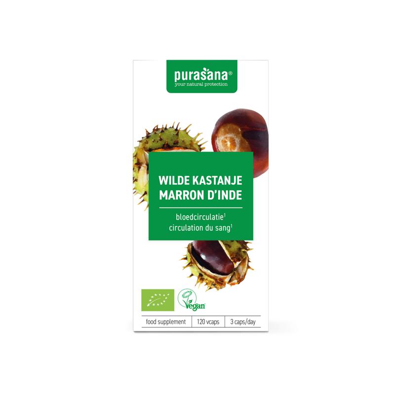 Purasana Wilde kastanje vegan bio 120 Vegetarische capsules - DrogistWereld
