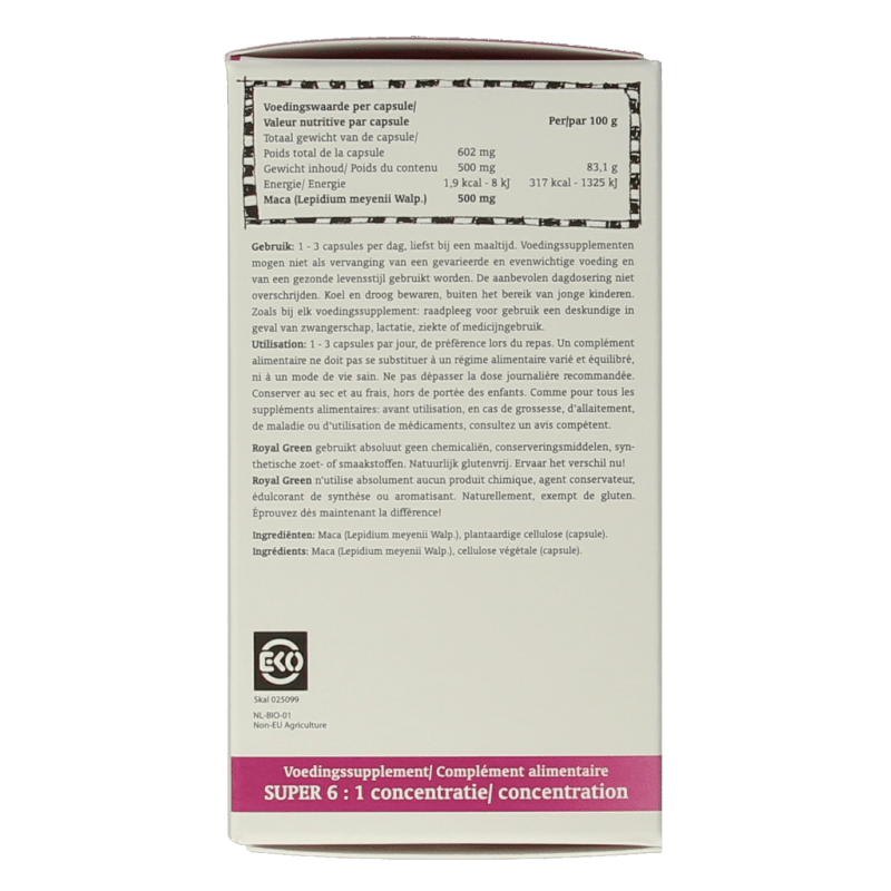 Royal Green Maca bio 60 Vegetarische capsules - DrogistWereld