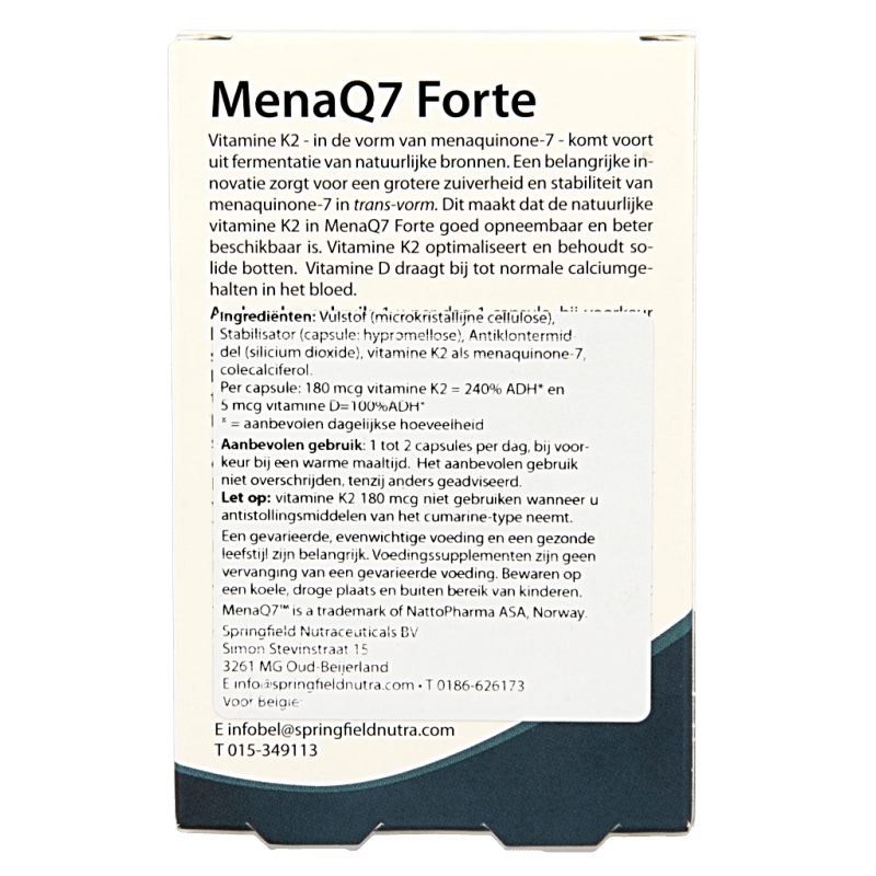 Springfield MenaQ7 Forte vitamine K2 180 mcg 30 Vegetarische capsules - DrogistWereld