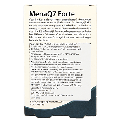 Springfield MenaQ7 Forte vitamine K2 180 mcg 30 Vegetarische capsules - DrogistWereld