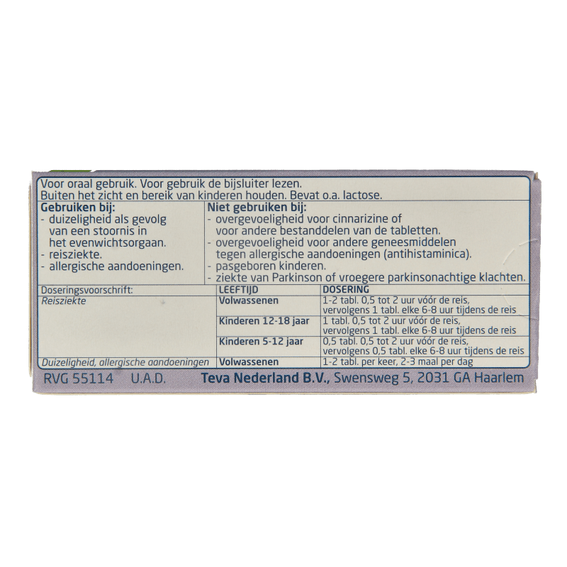 Teva Cinnarizine 25mg 10 Tabletten - DrogistWereld