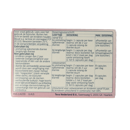 Teva Loperamide HCL 2 mg 20 Capsules - DrogistWereld