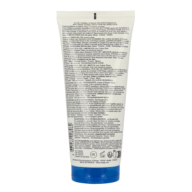 Uriage Bariederm cleansing cica gel irritated skin 200 Milliliter - DrogistWereld