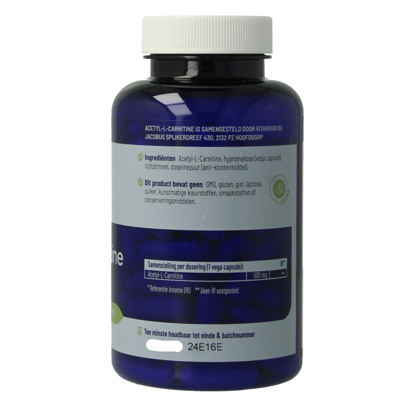 Vitakruid Acetyl - L - Carnitine 500mg 90 Vegetarische capsules - DrogistWereld