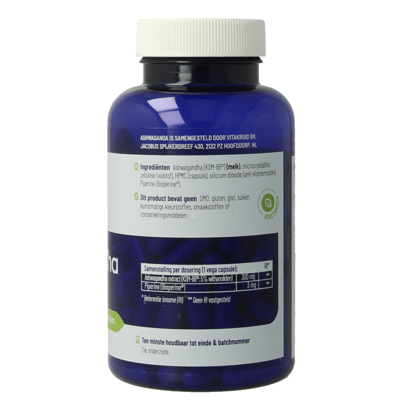 Vitakruid Ashwagandha 5% withanoliden KSM - 66 & Bioperine 90 Vegetarische capsules - DrogistWereld