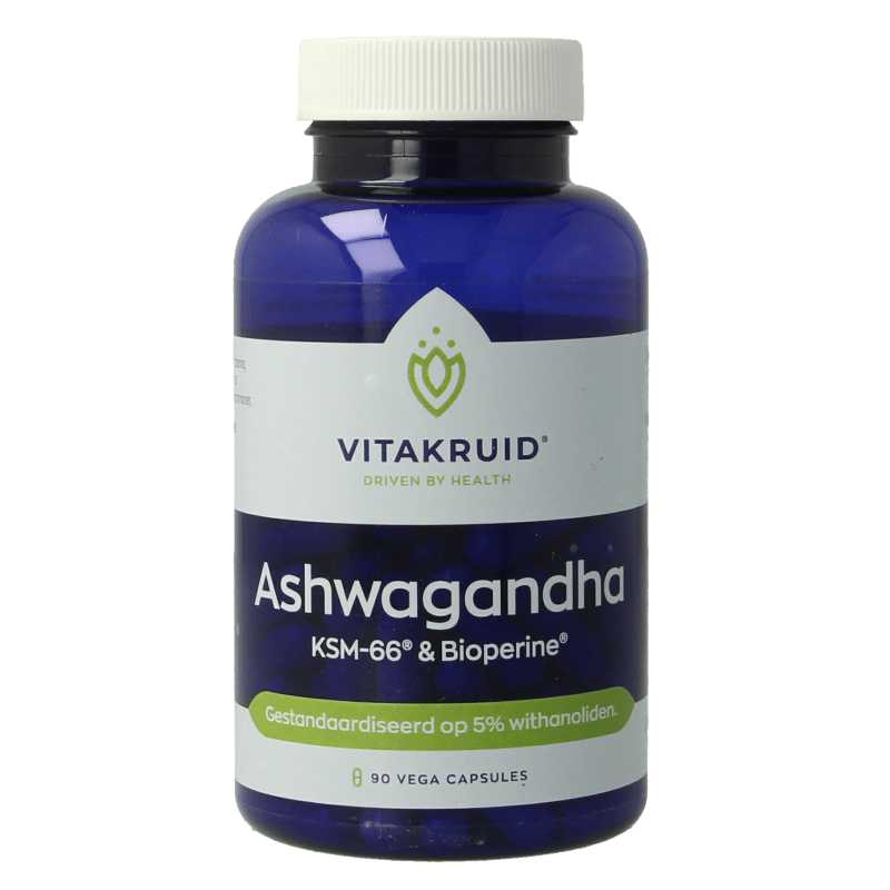 Vitakruid Ashwagandha 5% withanoliden KSM - 66 & Bioperine 90 Vegetarische capsules - DrogistWereld