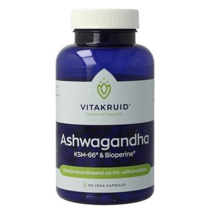 Vitakruid Ashwagandha 5% withanoliden KSM - 66 & Bioperine 90 Vegetarische capsules - DrogistWereld