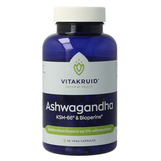 Vitakruid Ashwagandha 5% withanoliden KSM - 66 & Bioperine 90 Vegetarische capsules - DrogistWereld