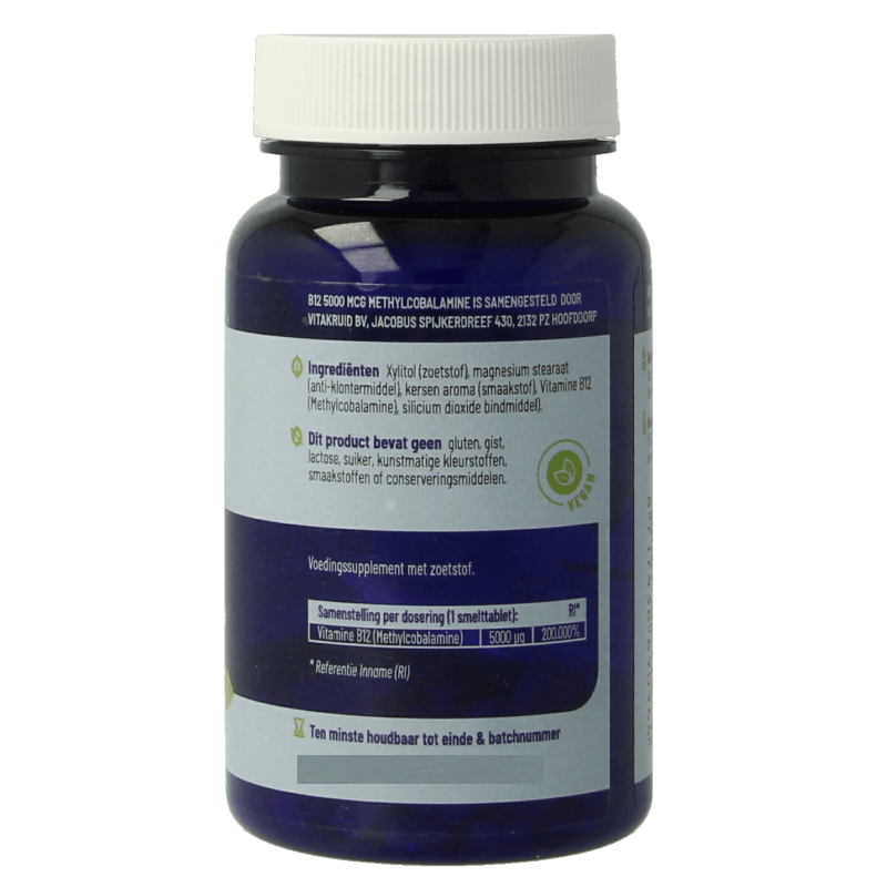 Vitakruid B12 5000 mcg Actief Methylcobalamine 60 Smelttabletten - DrogistWereld
