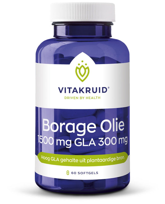 Vitakruid Borage Olie 1500mg GLA 300mg uit plantaardige bron 60 Softgels - DrogistWereld