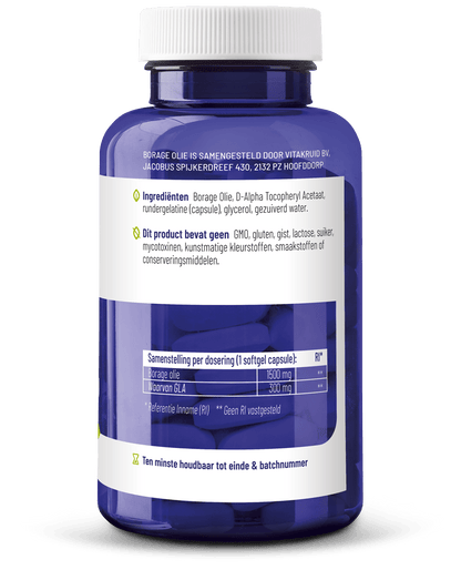 Vitakruid Borage Olie 1500mg GLA 300mg uit plantaardige bron 60 Softgels - DrogistWereld