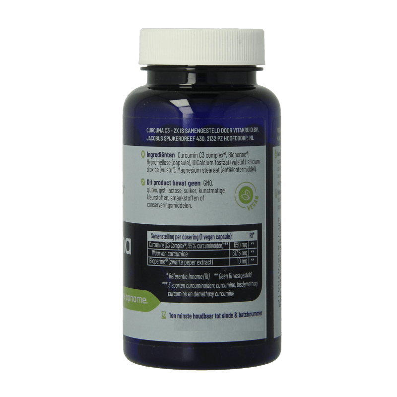Vitakruid Curcuma C3 - 2X (95% curcuminoiden) met Bioperine 60 Vegetarische capsules - DrogistWereld