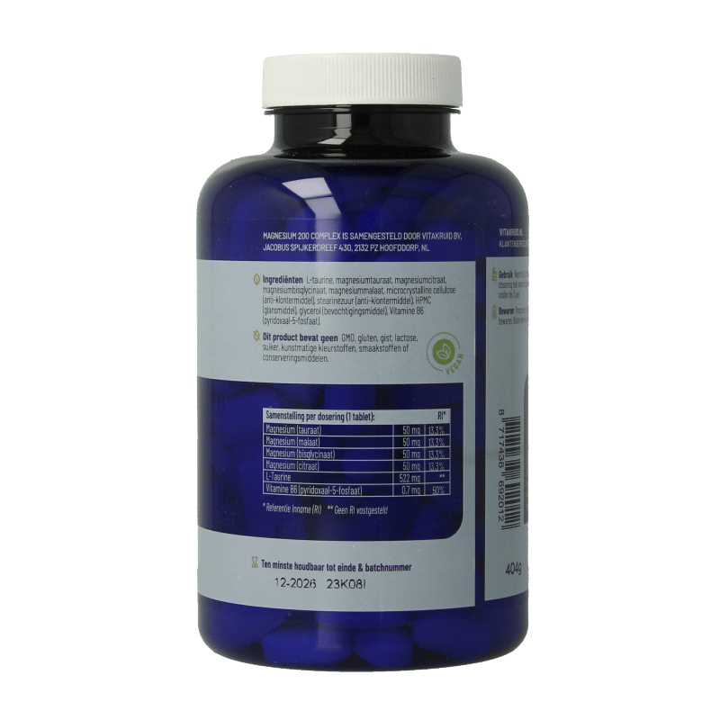 Vitakruid Magnesium 200 Complex Tauraat Malaat Bisglycinaat 180 Tabletten - DrogistWereld