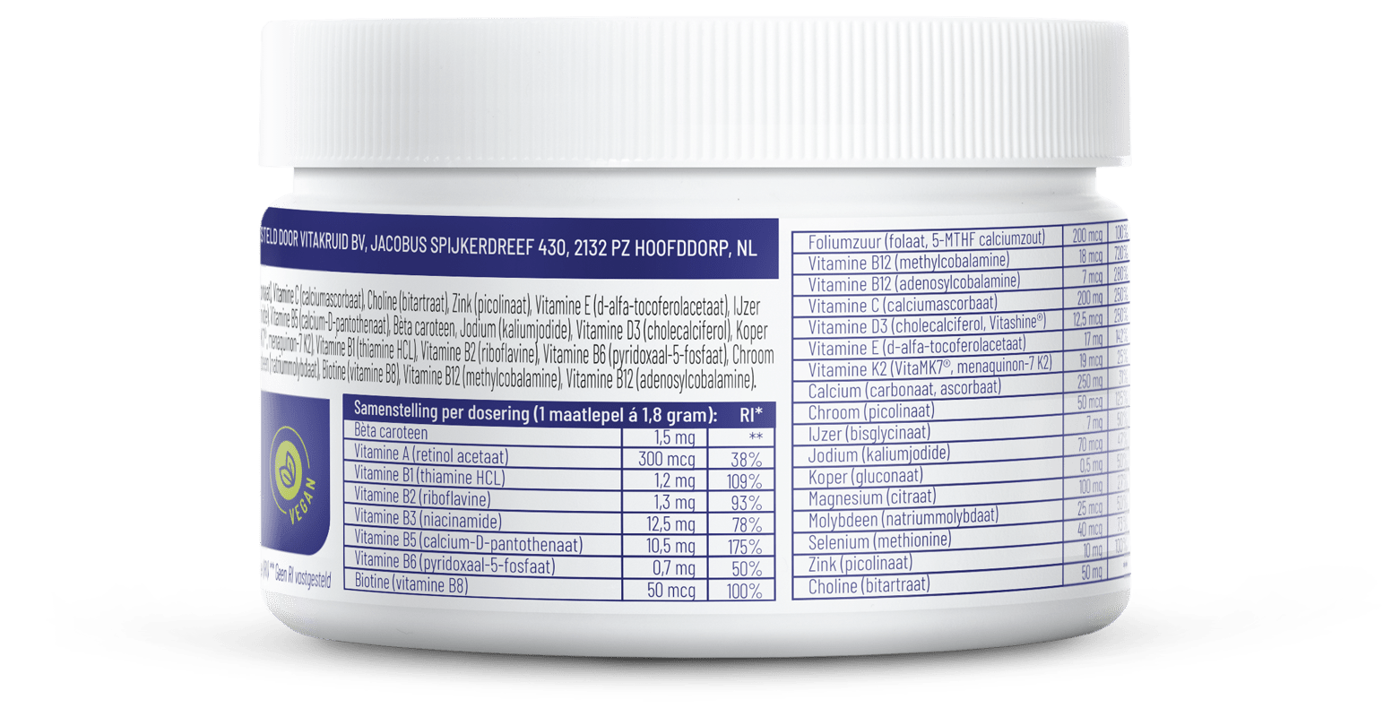 Vitakruid Multi Basis Vegan poeder met natuurlijke vormen 163 Gram - DrogistWereld