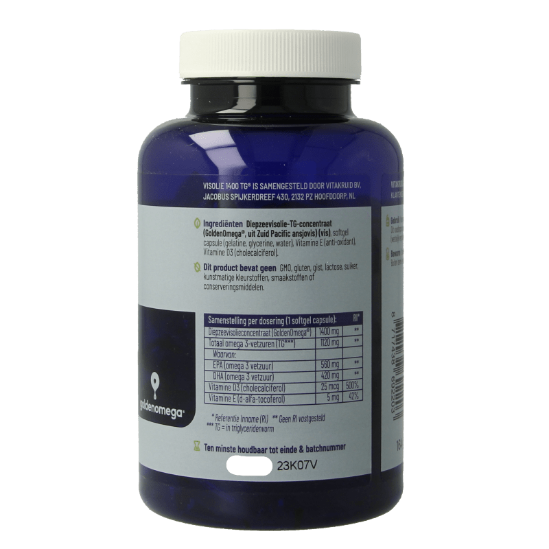 Vitakruid Visolie 1400 TG Triglyceriden met D3 90 Softgels - DrogistWereld