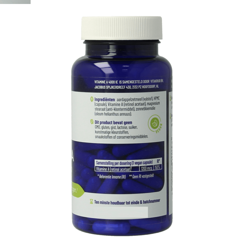 Vitakruid Vitamine A Retinol Acetaat 4000 IE Vegan 90 Vegetarische capsules - DrogistWereld