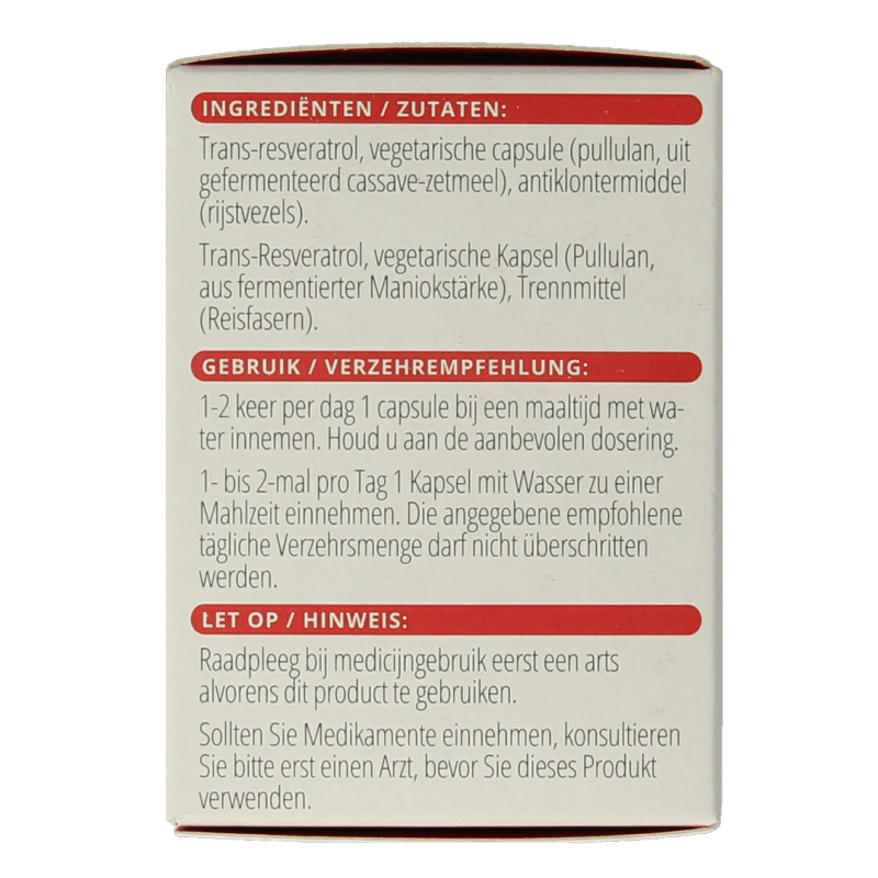 Vitals Resveratrol - VT 60 Capsules - DrogistWereld
