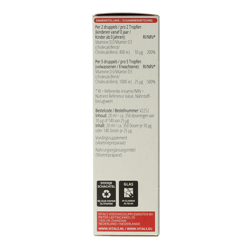 Vitals Vitamine D3 druppels 20 Milliliter - DrogistWereld