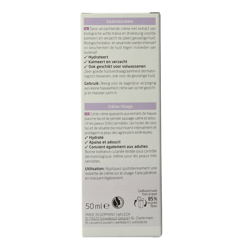 Weleda Baby witte malva sensitive gezichtscreme 50 Milliliter - DrogistWereld