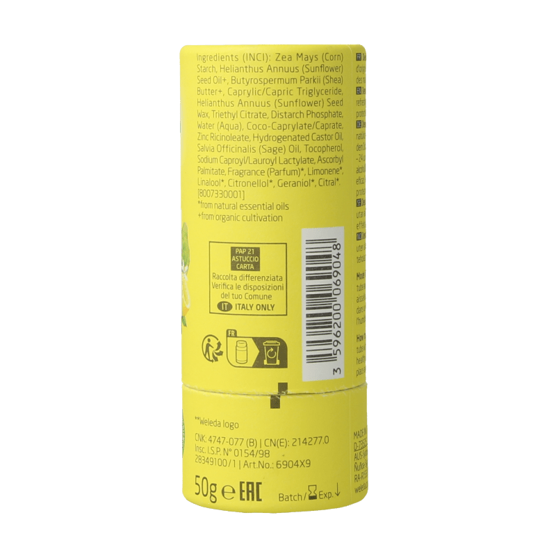 Weleda Deodorant stick citrus + bergamot 24U 50 Gram - DrogistWereld