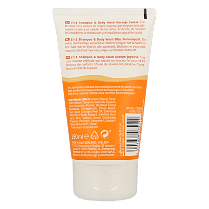 Weleda Kids 2 - in - 1 shampoo & bodywash blije sinaasappel 150 Milliliter - DrogistWereld
