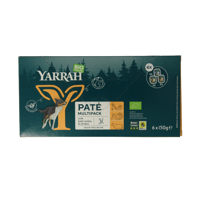 Yarrah Hondenvoer multipack pate kip rund kalkoen bio 150 Gram - DrogistWereld
