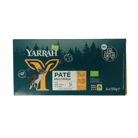 Yarrah Hondenvoer multipack pate kip rund kalkoen bio 150 Gram - DrogistWereld