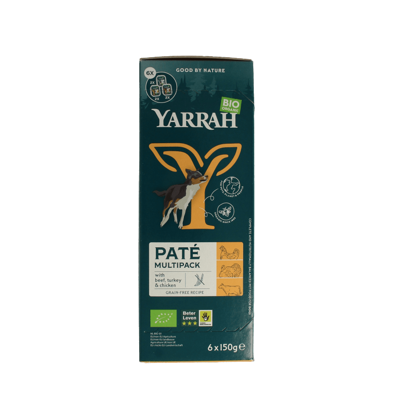 Yarrah Hondenvoer multipack pate kip rund kalkoen bio 150 Gram - DrogistWereld